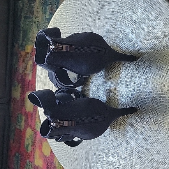 Navy blue suede strappy heels with zipper back, size 9 - Picture 5 of 14